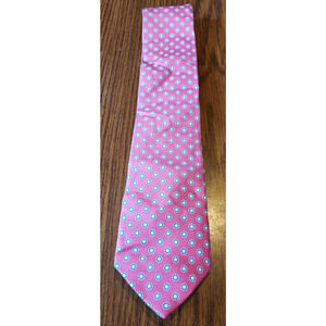 Tommy Hilfiger Men's Silk Blend Tie Pink Geometric Circle Pattern Necktie Tie